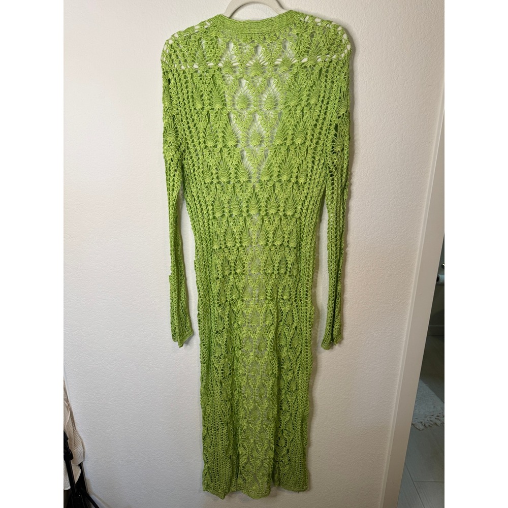 SER.O.YA Revolve Allison‎ Crochet Maxi Duster Cardigan in Lime Green - Picture 4 of 7